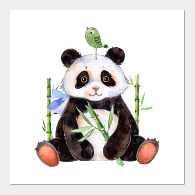 Cute Panda Bear Watercolors Illustration